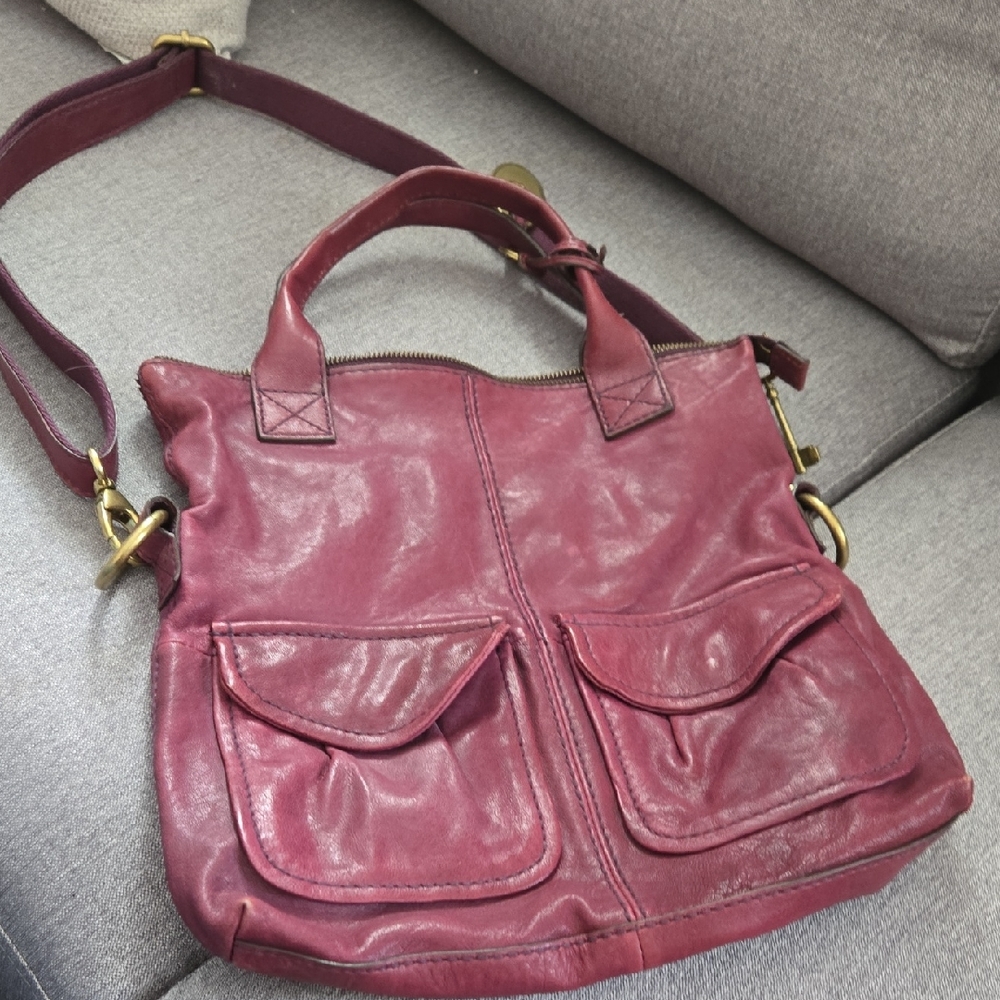 Fossil Purple Leather Shoulder Bag